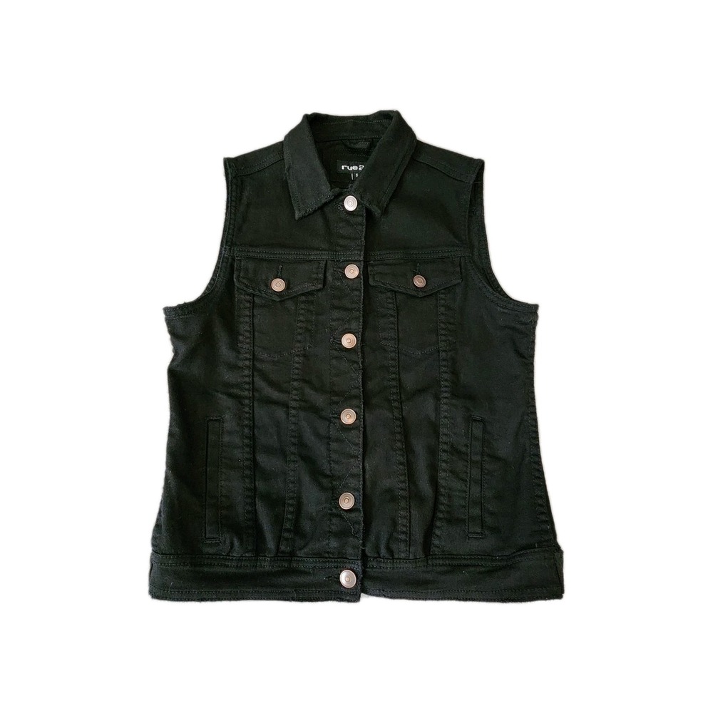 Women‎ Maje Beny Black Denim Sleeveless Jean  Vest Jacket  Size S